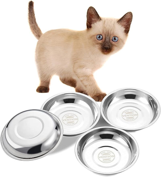VENTION Small Shallow Cat Food Bowls, Outer Dia. 5 in Whisker Fatigue Cat Bowl, Stainless Steel Cat Food Dish for Indoor Cats, Set of 4 Replacement Cat Bowls for Raised Station(7.4 Fl.oz)