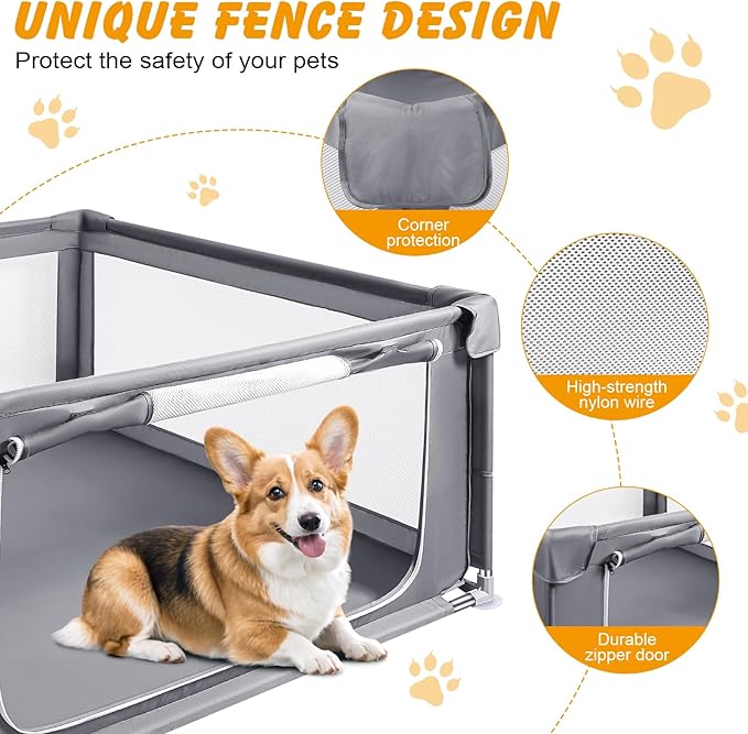 48x48x26 Inch Dog Playpen for Puppies and Small Dogs, Foldable Portable Indoor Pet Fence with Gate,Dog Play Enclosure