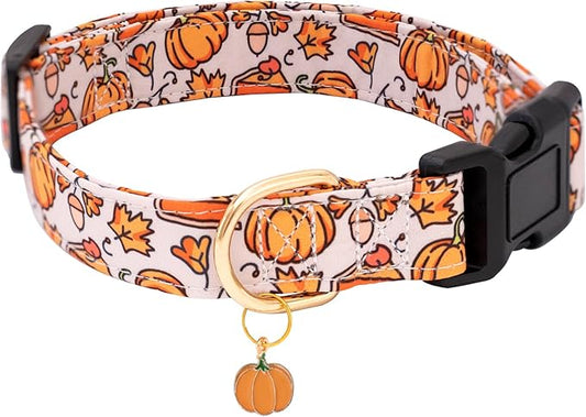 Faygarsle Orange Dog Collar with Pumpkin Leaf Patterns Cute Puppy Collar for Fall Autumn Seasons Dog Collar for Small Medium Large Dogs Stylish Dog Necklace for Male Female Boy Girl Dogs S