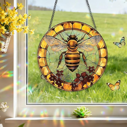 8 Inch Sun Catchers Indoor Window, Acrylic Rainbow Suncatcher Window Hanging Decoration for Living Room Bedroom Summer Home Balcony Ornaments Decoration (94 Bee)