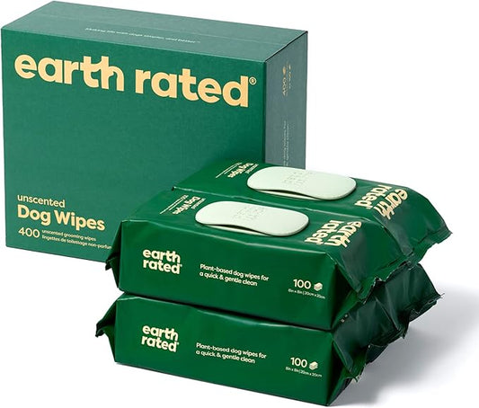 Earth Rated Pet Wipes for Dogs and Cats, Hypoallergenic, Cleaning and Hydrating, for Grooming Paws, Body and Butt, Unscented, 400 Count