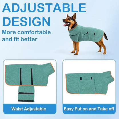 Dog Sweater for Large Dogs, Bath Towels Wrap for Drying Dogs, Pet Coat with Adjustable Collar & Microfiber, Fast Drying for Dogs at Home and Outdoors (Green, XL)