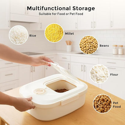 40-50lbs Dog Food Storage Container, Large Capacity Collapsible Airtight Pet Food Storage Containers with Rolling Wheels, Transparent Lid, Scoop and Date Track, Khaki
