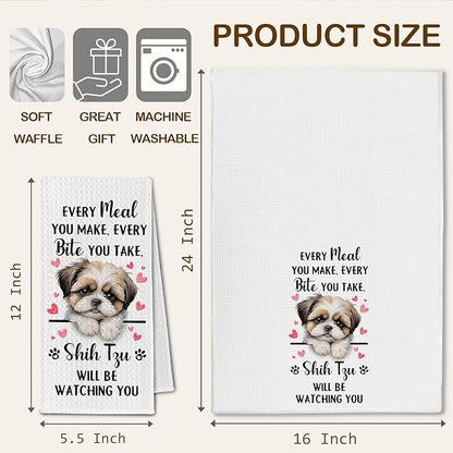 Shih Tzu Gifts Kitchen Towels, Funny Dog Tea Dish Towels for Kitchen Decorative, Shih Tzu Dog Lovers Gifts for Women, Every Meal You Make Every Bite You Take Hand Towel, 16x24 Inch