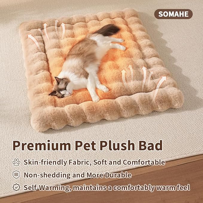Cat Bed Mat, Soft Plush Faux Fur Kneading Pet Bed, Machine Washable Cat Sleeping Pad for Indoor Cats & Kittens, Non-Slip Fluffy Cat Rug for Couch Sofa Floor, 23x15 Inch Coffee