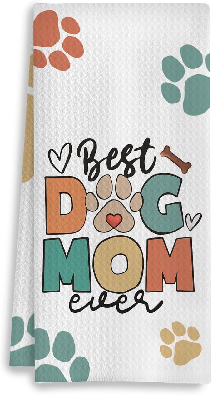 Dog Mom Gifts Kitchen Towels, Dog Lovers Owners Gifts for Women, Colorful Dogs Paws Hand Towels for Bathroom, 16x24 Inches