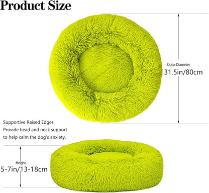 Calming Dog Bed for Medium Dogs Cats, Puppy 31'' Round Anti-Anxiety Warm Fluffy Plush Faux Fur Bed, Soft Anti-Slip Donut Washable, Cozy Medium Puppy Bed, Fits up to 50 lbs Pets