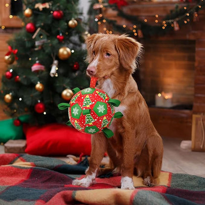 Dog Soccer Toy with Straps Christmas Dog Interactive Ball Toy for Tug of War Christmas Dog Tug Ball Toy with Xmas Tree Snowflower Pattern for Medium Large Dogs(Number 2)