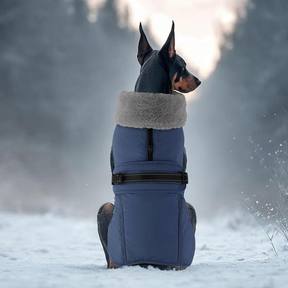 PETDSH Dog Coat Small, Windproof Dog Jacket with Warm Fleece Lining, Thickened Collar Dogs Winter Coat, Adjustable Reflective Pet Coats for Cold Weather (Navy Blue, Small)