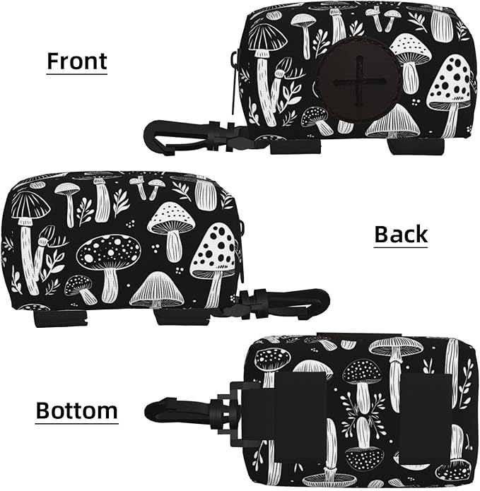 Dog Poop Bag Holder for Leashes - Lightweight Pet Waste Bags Dispenser Doggy Zippered Pouch for Puppy Walking Accessories(Art Mushroom)