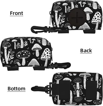 Dog Poop Bag Holder for Leashes - Lightweight Pet Waste Bags Dispenser Doggy Zippered Pouch for Puppy Walking Accessories(Art Mushroom)