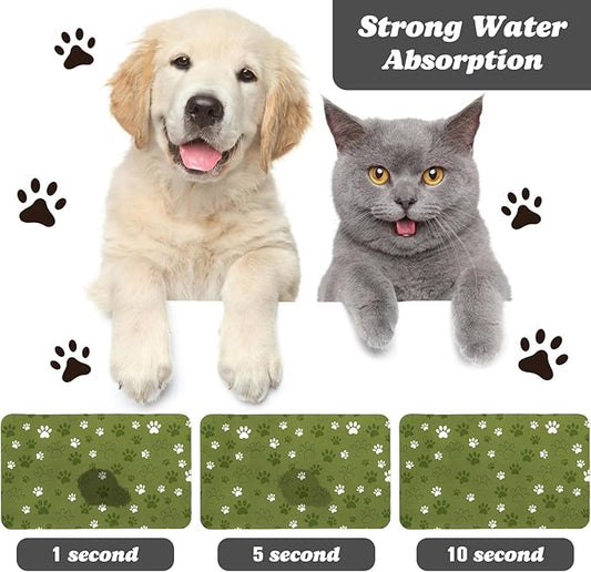 Dog Food Mat, Absorbent Water Bowl Mats Cat Pet Feeding Placemats Dark Green 16 * 24 inch
