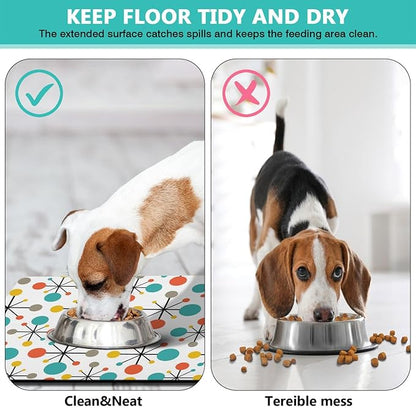 Dog Food Mats for Floors Absorbent, Cat Food Mat - Pet Cat Feeding Mat Quick Dry, Dog Bowl Mats for Water, Pet Supplies Feeding Placemat 16" x 24" Mid-Century Atomic