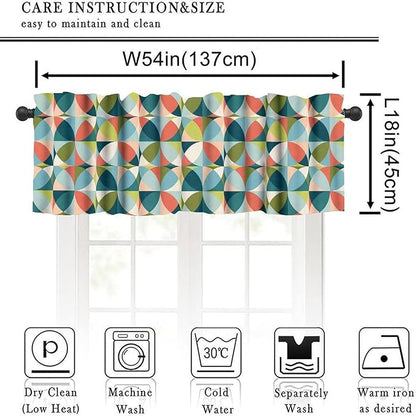 Mid Century Curtain Valance, Retro Abstract Geometric Circles Boho Vintage Classic Minimalist Window Valance Curtains for Farmhouse Bedroom Living Room Kitchen 54x18inch