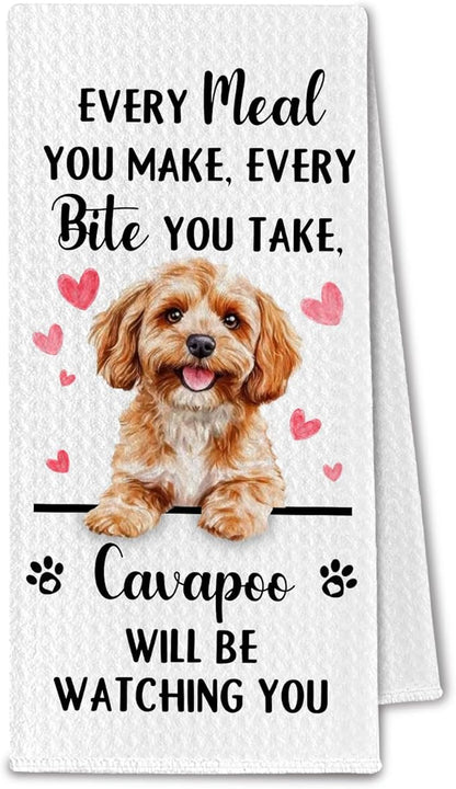 Cavapoo Gifts Kitchen Towels, Funny Dog Tea Dish Towels for Kitchen Decorative, Cavapoo Dog Lovers Gifts for Women, Every Meal You Make Every Bite You Take Hand Towel, 16x24 Inch
