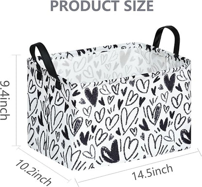 Valentine's Day Gift Basket Rec Black Heart Print Box Hamper Storage Basket Collapsible Organizer Bin Gift Shelf Baskets for Home and Kitchen
