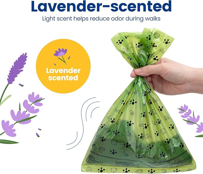 Dog Poop Bags Rolls, Extra Thick & Leak-Proof Doggie Bags, Lavender Scented Pet Waste Bags Made from 70% Certified Recycled Plastic, Easy Tear & Open Poop Bags for Dog Walking, 8 Rolls (120 Count)