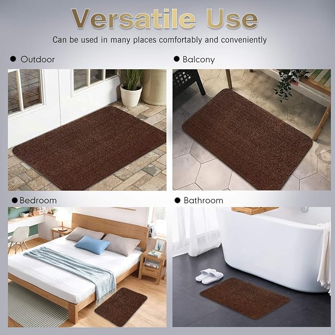 ITSOFT Dirt Trapper Indoor Door Mat & Entrance Rug For Wet Muddy Shoes and Pet Paws, Non-Slip Machine Washable, Shoe Scraper, Absorbent Welcome Dog Mat for Front Door, Entry Way (30x18, Brown & Camel)