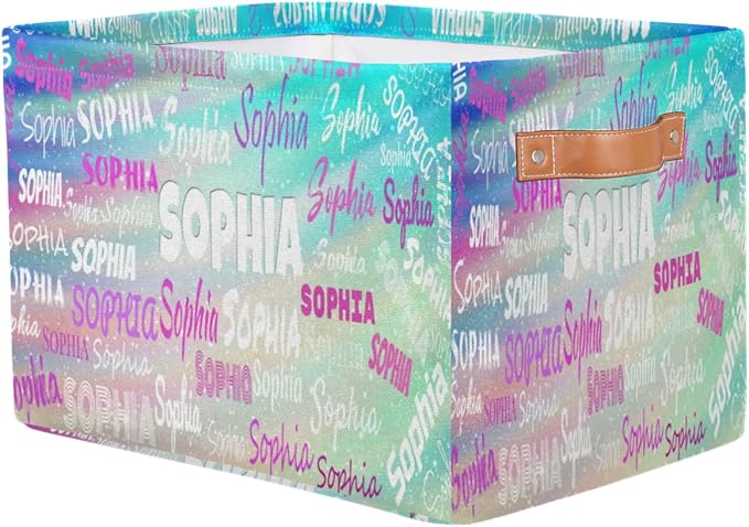 Personalized Kids Toy Box with Name, Custom Nursery Baskets Cubes Box, Kids Custom Storage Basket Laundry Baskets Organizer with Handles, Gradient Green Color Galaxy