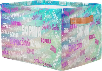 Personalized Kids Toy Box with Name, Custom Nursery Baskets Cubes Box, Kids Custom Storage Basket Laundry Baskets Organizer with Handles, Gradient Green Color Galaxy
