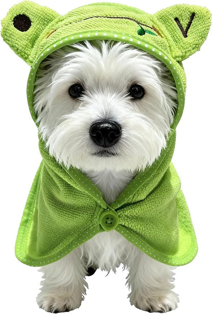 Dog Hooded Bathrobe Towel, Fast Drying Bath Towel Absorbent Warm Blanket Green L