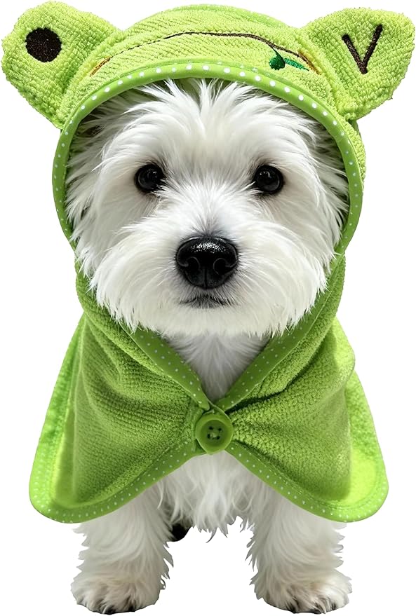 Dog Hooded Bathrobe Towel, Fast Drying Bath Towel Absorbent Warm Blanket Green S