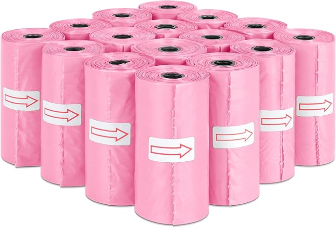 Toplive Dog Poop Bags, Pet Waste Bags Roll Refills, Thick Strong Leak-Proof Cat Dog Bag for Poop Outdoor Cleanup 16 Rolls (240 Bags), Pink
