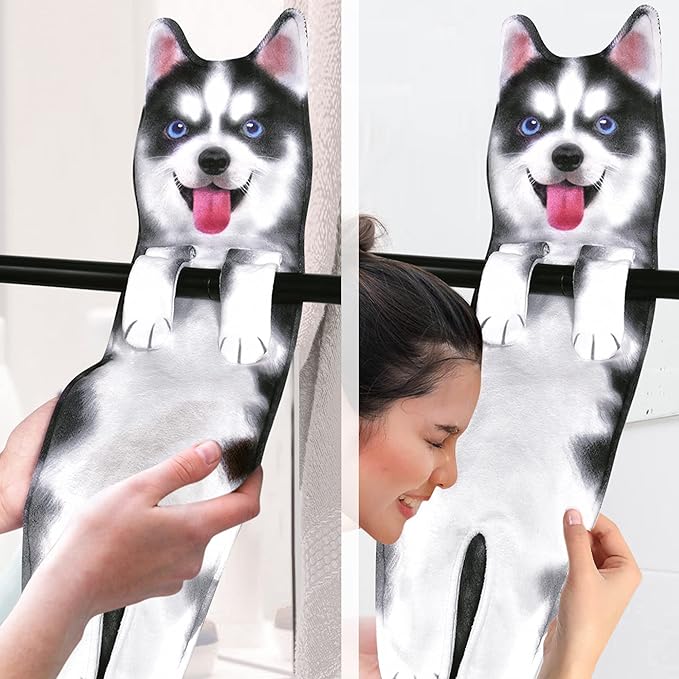 AGRIMONY Funny Husky Dog Puppy Hand Towels for Kitchen Bathroom - Dog Mom Dad Gifts for Women Men- Easter Mothers Fathers Days Valentines Day Housewarming Gifts for Animal Lovers
