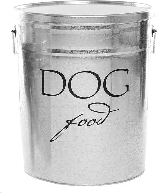 Harry Barker Classic Silver Dog Food Storage Canister – Medium, Airtight Stainless Steel Pet Food Container, Holds Up to 22 lbs Dry Dog Food, Kitchen Counter & Pantry Storage - Silver