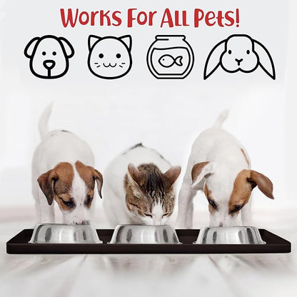 DogBuddy Dog Food Mat – Waterproof Dog Bowl Mat for Food and Water, Silicone Pet Feeding Mats for Floors, Non-Slip Placemat with High Edges for Dogs Bowls, Puppy Essentials (S: 19" x 12", Coffee)