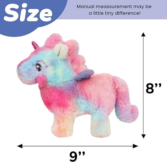 Hopearl Walking Unicorn with Glowing Horn Interactive Electronic Pet Plush Unicorn Toy with Sounds and Movements Animated Gift for Toddlers Birthday, Rainbow, 7''