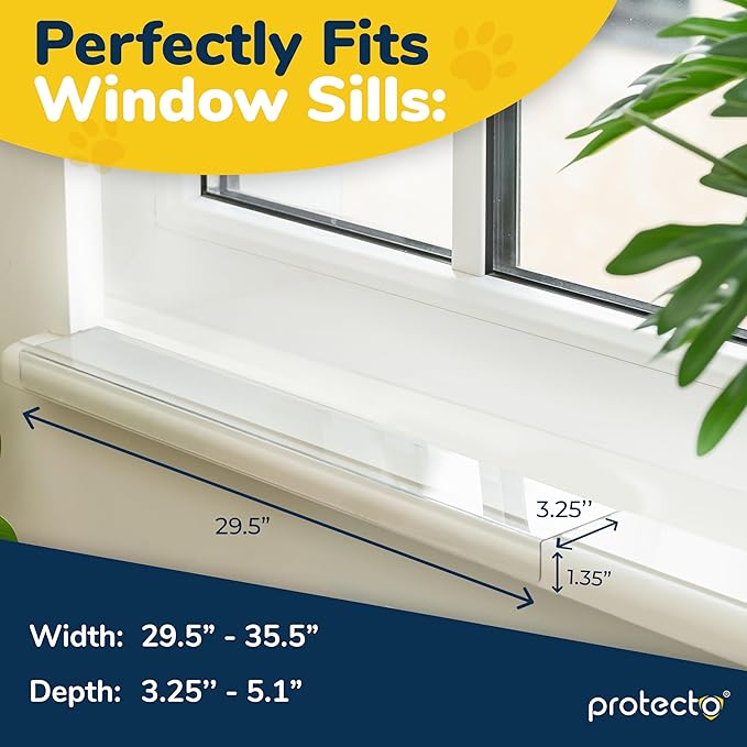 PROTECTO Window Sill Protector from Dogs & Cats, 29.5 x 3.25 Clear Window Guards from Cats Scratching Chewing & Clawing | Keep Your Sills Smooth & Paws Safe | Ultra Strong Window Sill Cover Protection
