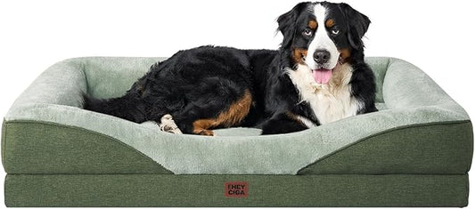 EHEYCIGA Orthopedic XL Dog Bed for Large Sized Dog, 42x30x7.5 Inch Extra Large Memory Foam Dog Couch Bed with Sides, Waterproof Liner & Washable Removable Cover, Green