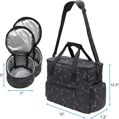 MYDAYS Dog Travel Bag, Pet Luggage Suitcase, Weekend Tote Carrier with Collapsible Bowl (Black1)