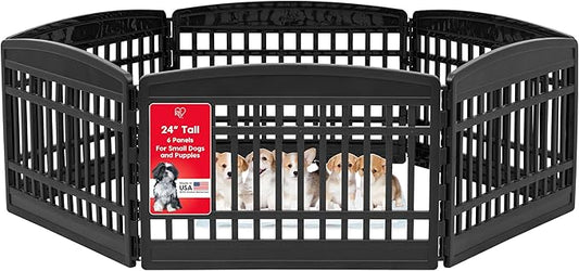 IRIS USA Dog Playpen Puppy Playpen Indoor – 24" 6-Panel Dog Playpen, 61 x 61 x 24, Dog Play Pen Indoors for Puppies & Small Dogs, Plastic Pet Playpen, Indoor Dog Pen, Black