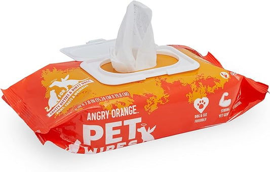 Angry Orange Unscented Pet Wipes - Hypoallergenic & Fragrance-Free With Aloe & Chamomile - Thick Grooming Wipes for Paws, Fur, Butt - Safe for Dogs & Cats, Gentle for Sensitive Skin - 80 Count, 1 Pack