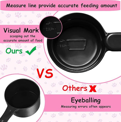 Dog Food Scoop 1 Cup 1/2 Cup - Melamine Dog Food Measuring Cup, Pet Food Scoop for Dog Cat...Comfortable Long Handle for Easy to Scoop Food, Black 1 Cup