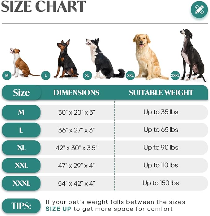 KHONSU PET Dog Bed Mat Plush 3in Orthopedic Pad for Large Dogs up to 35 lbs Medium Waterproof Removable Cover Machine Washable for Medium Sized Dogs