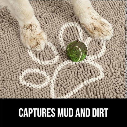 GORILLA GRIP SoakSTOPPER Dog Door Mat, 36x24 Machine Washable Rug Absorbent Doormat Captures Moisture Mud Dirt, Quick Dry Soft Chenille Entryway Rugs Indoor Entrance Mats for Dog Paws, Beige Ivory