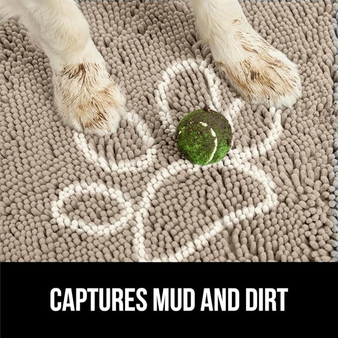 GORILLA GRIP SoakSTOPPER Dog Door Mat, 48x30 Machine Washable Rug Absorbent Doormat Captures Moisture Mud Dirt, Quick Dry Soft Chenille Entryway Rugs Indoor Entrance Mats for Dog Paws, Beige Ivory