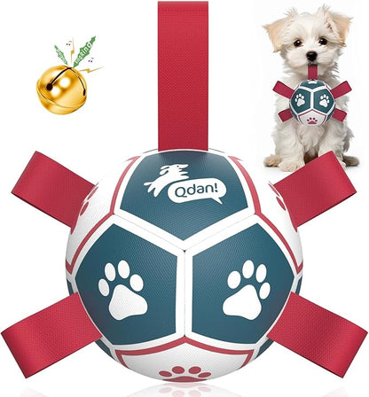 QDAN Dog Toys with Bell Inside, Durable Dog Balls for Tug of War, Outdoor Dog Toys, Squeaky Ball Toy (Blue, 5 inch)