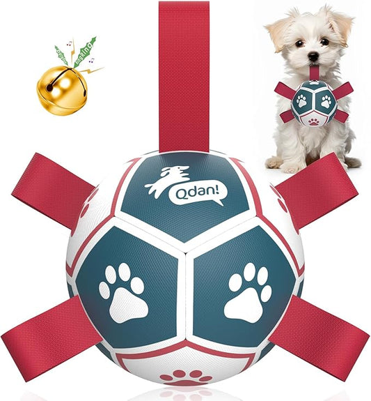 QDAN Dog Toys with Bell Inside, Durable Dog Balls for Tug of War, Outdoor Dog Toys, Squeaky Ball Toy (Blue, 5 inch)