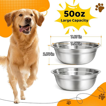 URPOWER 4 Pack 8" Stainless Steel Dog Bowls - 50oz Thickened Durable Pet Bowls for Food and Water, Fit for Elevated Dog Bowl Stand