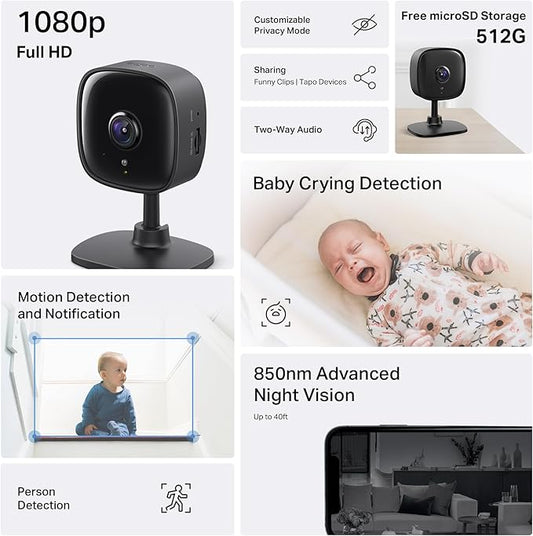 Tapo 1080P Indoor Wired Security Camera - Works as a Baby Monitor & Pet Camera, Motion Detection, 2-Way Audio, Siren, Night Vision, Subscription-Free Local Storage or Optional Cloud, C101(4-Pack)