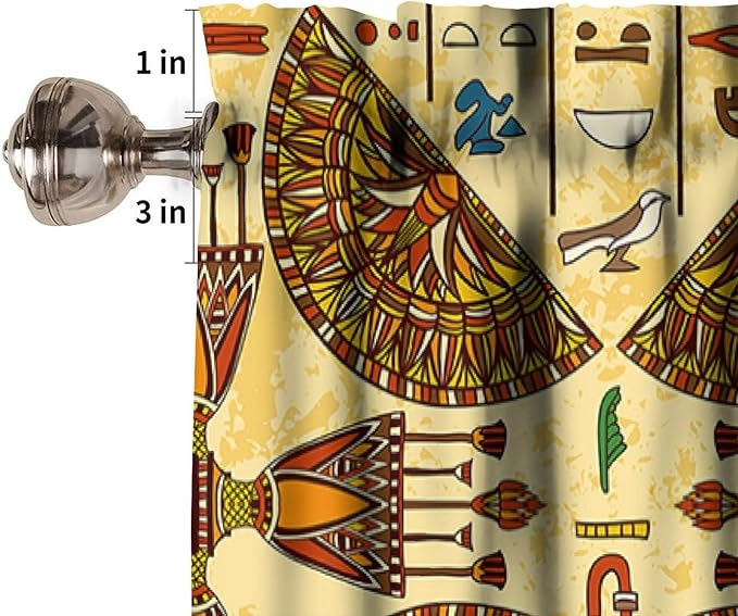 Vintage Ancient Egypt Valance Curtains, Old Egyptian Hieroglyphics Print Mysterious Egypt Culture Window Valance Curtain for Farmhouse Bedroom Living Room Kitchen 54x18inch