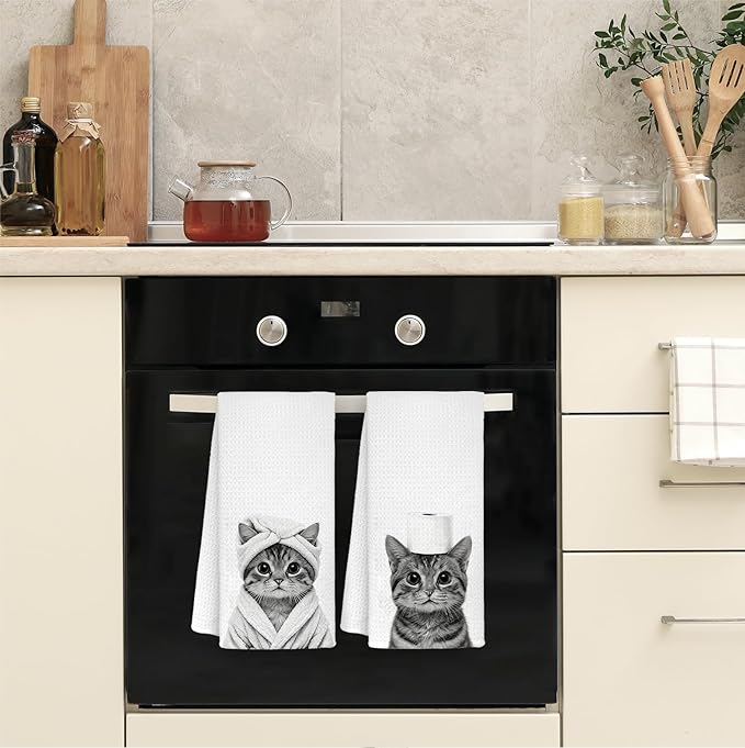 Funny Cat Bathroom Hand Towels, Cat Mom Lovers Lady Gifts for Women, Pet Lover Gifts Decorative Hand Towels for Bathroom Decor, 16x24 Inch Set of 2