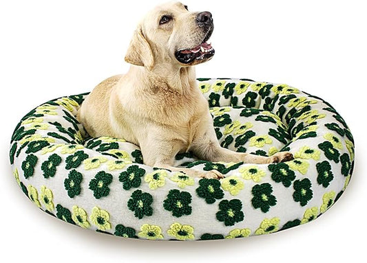 39 Inch Calming Dog Bed for Large Dogs, Round Anti-Anxiety Warm Bed, Soft Cozy Anti-Slip Donut Washable Pet Bed, Fits up to 100 lbs Pets
