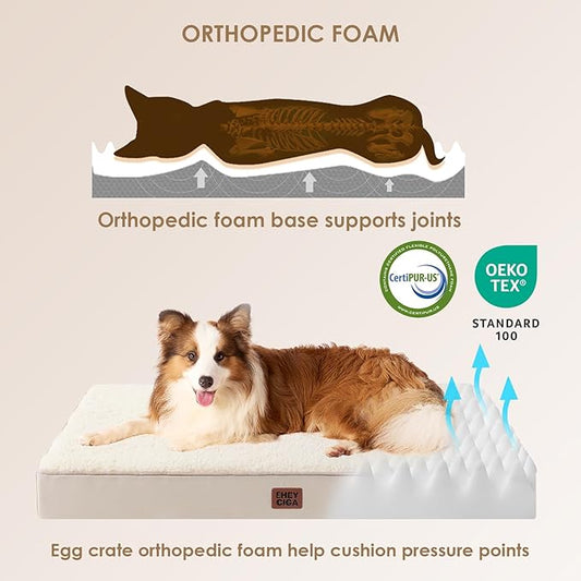 EHEYCIGA Orthopedic Dog Beds for Large Dogs with Removable Washable Cover for Crate, Camel, 35x23