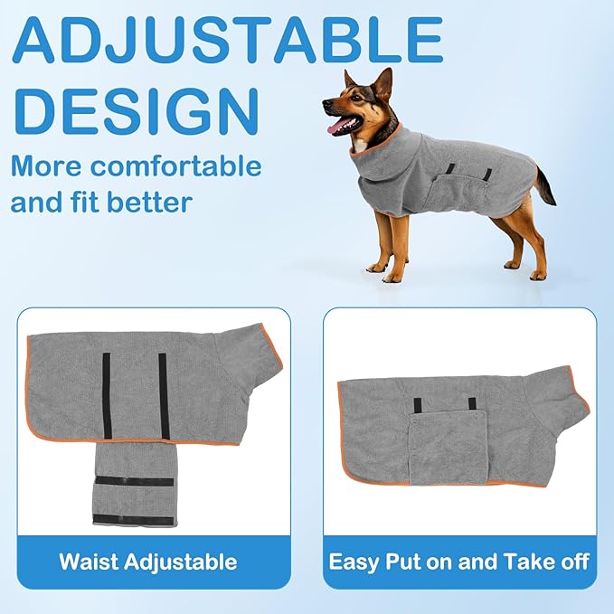 Large Dog Sweatshirts for Dogs, Bath Robe for Puppy After Shower, Soft Dogs Quick Drying Coat, Dog Bath Supplies, Towels with Adjustable Belly Strap Medium Robes