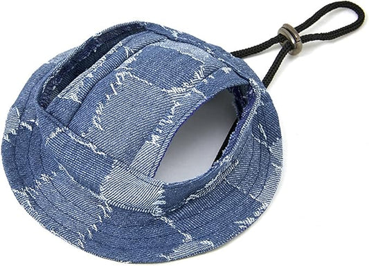 Round Brim Princess Hat Visor Hat Pet Dog Mesh Porous Sun Hat with Ear Holes for Small, Extra Small Dog Teddy, Pug, Chihuahua, Shih Tzu, Yorkshire Terriers, Papillon V-Jeans Blue M
